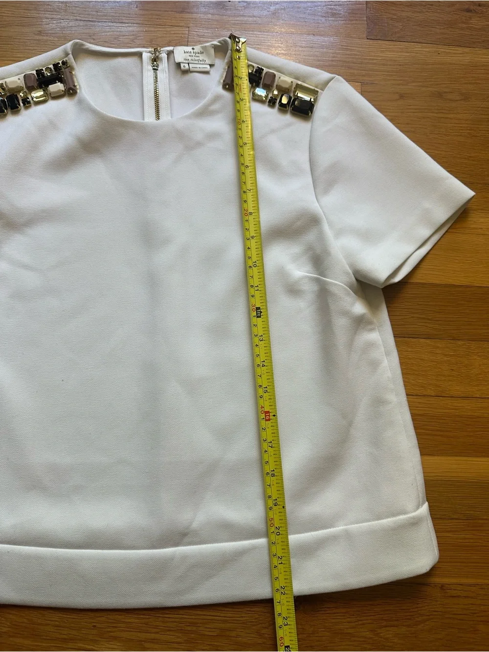 kate‎ spade White Jewel-Embellished Shoulder Blouse
